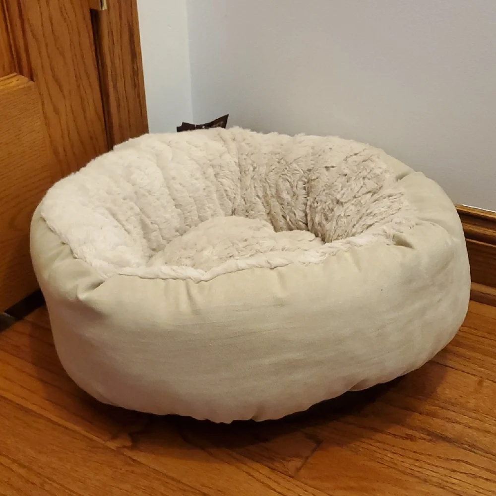Cream Fuzzy Dog Bed with Donut Design